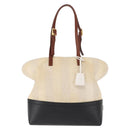 FENDI Pecan Canvas Tote Bag Canvas Leather Beige Black gold Auth bs29810-13