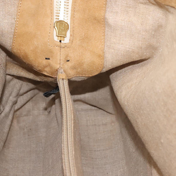 FENDI Pecan Canvas Tote Bag Canvas Leather Beige Black gold Auth bs29810