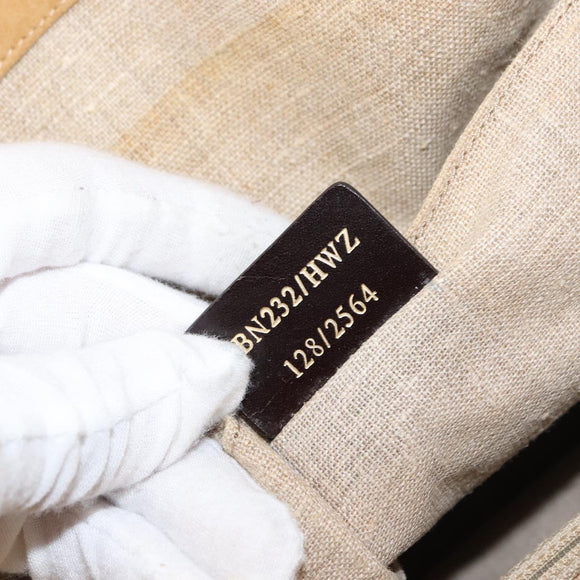 FENDI Pecan Canvas Tote Bag Canvas Leer Beige Zwart goud Auth bs29810