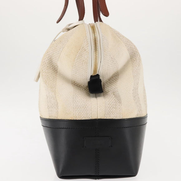 FENDI Pecan Canvas Tote Bag Canvas Leer Beige Zwart goud Auth bs29810