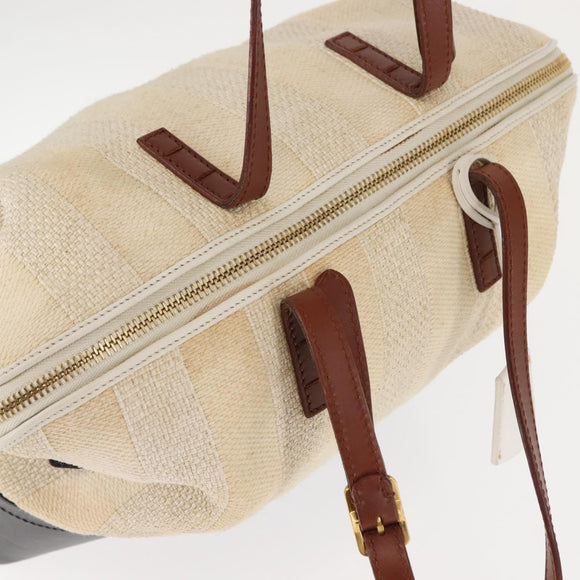 FENDI Pecan Canvas Tote Bag Canvas Leer Beige Zwart goud Auth bs29810