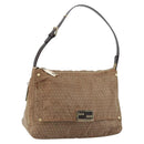 FENDI Zucchino Canvas Mamma Baguette Shoulder Bag Nylon Beige Gold Auth bs29812-1