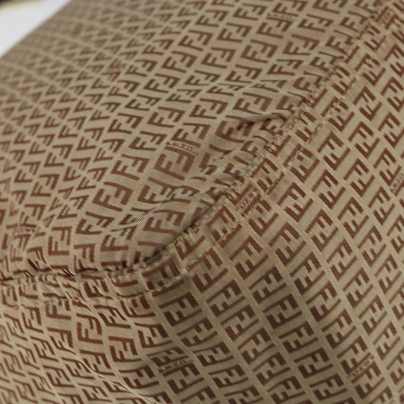 FENDI Zucchino Canvas Mamma Baguette Shoulder Bag Nylon Beige Gold Auth bs29812