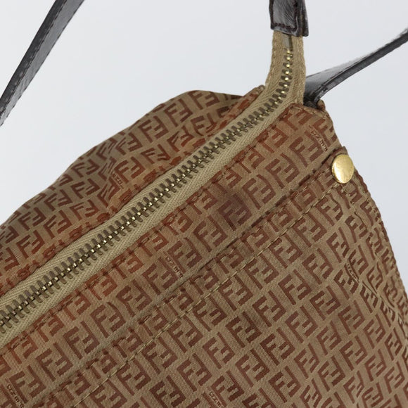 FENDI Zucchino Canvas Mamma Baguette Shoulder Bag Nylon Beige Gold Auth bs29812