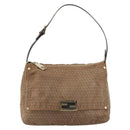 FENDI Zucchino Canvas Mamma Baguette Shoulder Bag Nylon Beige Gold Auth bs29812-13
