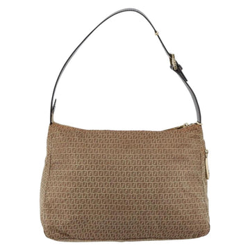 FENDI Zucchino Canvas Mamma Baguette Shoulder Bag Nylon Beige Gold Auth bs29812 - 0