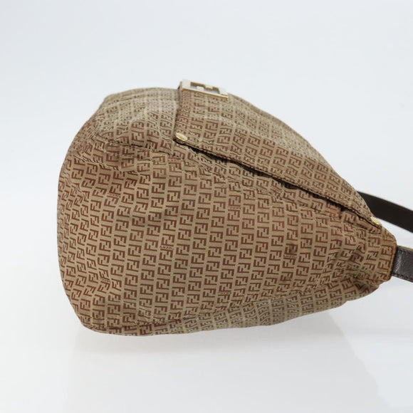 FENDI Zucchino Canvas Mamma Baguette Shoulder Bag Nylon Beige Gold Auth bs29812
