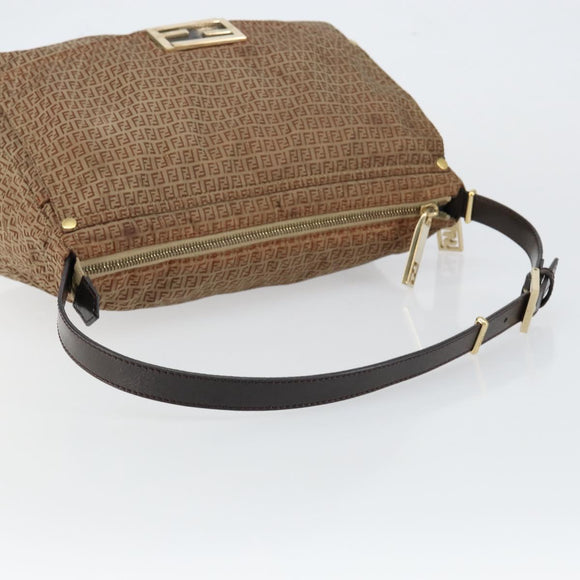 FENDI Zucchino Canvas Mamma Baguette Shoulder Bag Nylon Beige Gold Auth bs29812