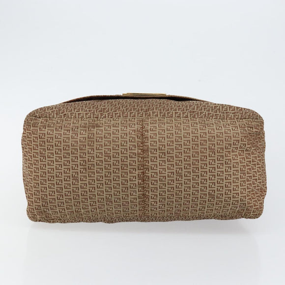 FENDI Zucchino Canvas Mamma Baguette Shoulder Bag Nylon Beige Gold Auth bs29812