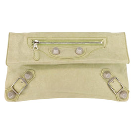 BALENCIAGA The Giant Envelope Bag Leather Silver Light Green 186182 Auth bs29813 - 0