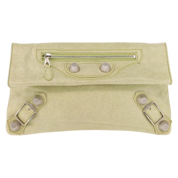 BALENCIAGA The Giant Envelope Bag Leather Silver Light Green 186182 Auth bs29813