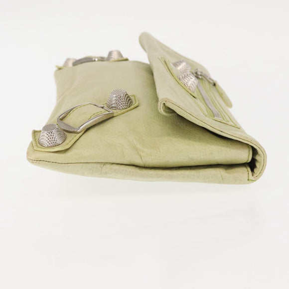 BALENCIAGA The Giant Envelope Bag Leather Silver Light Green 186182 Auth bs29813