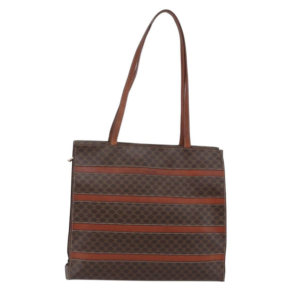 CELINE Macadam Canvas Tote Bag PVC Leather Brown Gold Auth bs29818