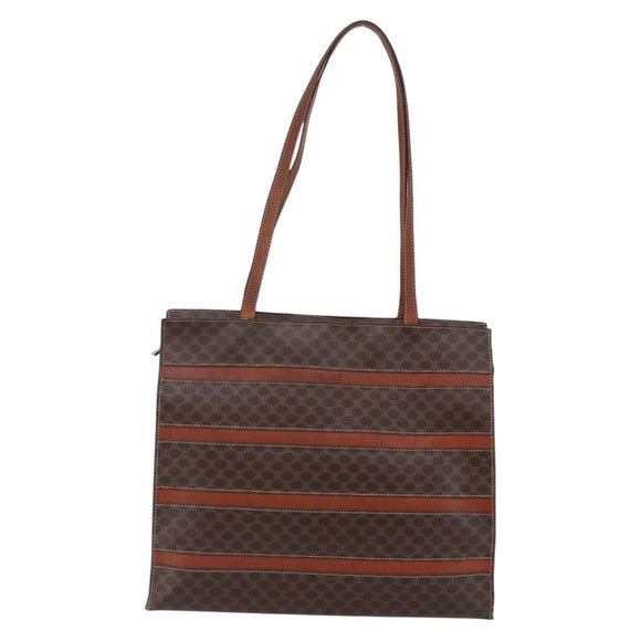 CELINE Macadam Canvas Tote Bag PVC Leather Brown Gold Auth bs29818