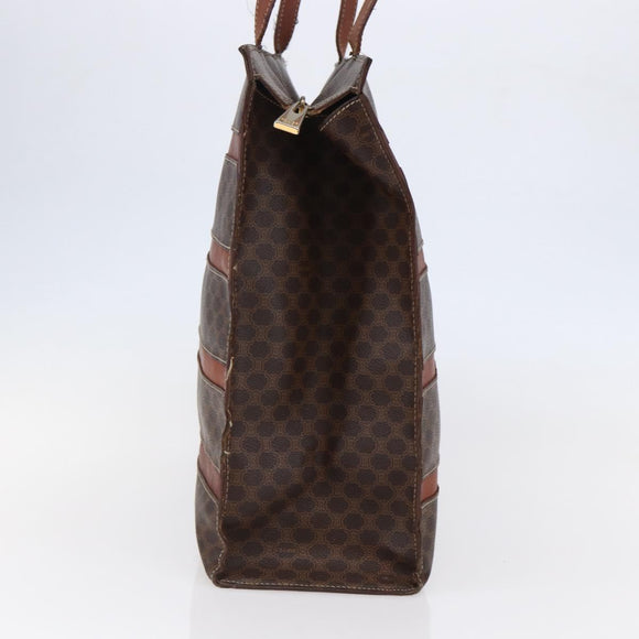 CELINE Macadam Canvas Tote Bag PVC Leather Brown Gold Auth bs29818
