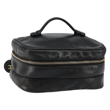CHANEL Matelasse Vanity Pouch Lamb Skin Black Gold CC Auth bs29827