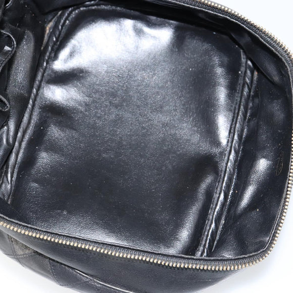 CHANEL Matelasse Vanity Pouch Lamb Skin Black Gold CC Auth bs29827