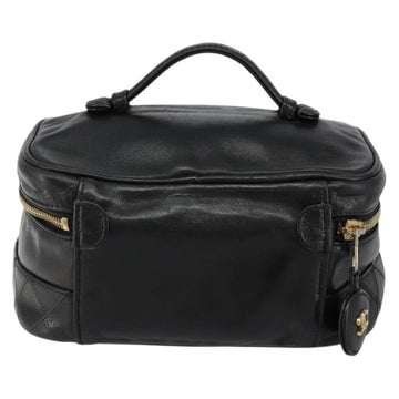 CHANEL Matelasse Vanity Pouch Lamb Skin Black Gold CC Auth bs29827 - 0