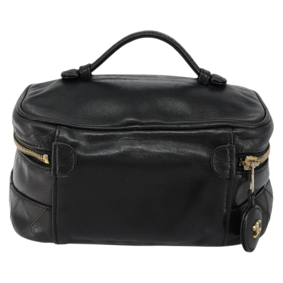 CHANEL Matelasse Vanity Pouch Lamb Skin Black Gold CC Auth bs29827