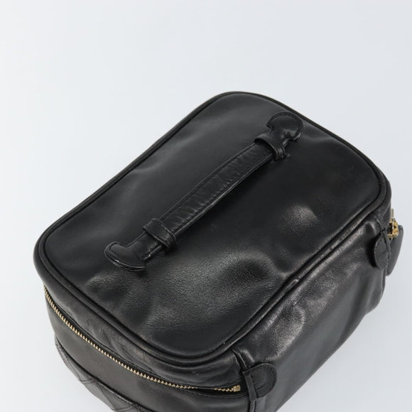 CHANEL Matelasse Vanity Pouch Lamb Skin Black Gold CC Auth bs29827