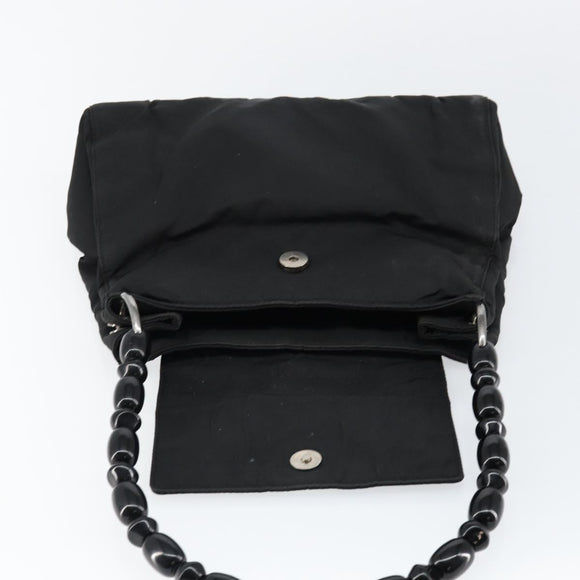 Christian Dior Maris Pearl Shoulder Bag Nylon Black Silver Auth bs29832