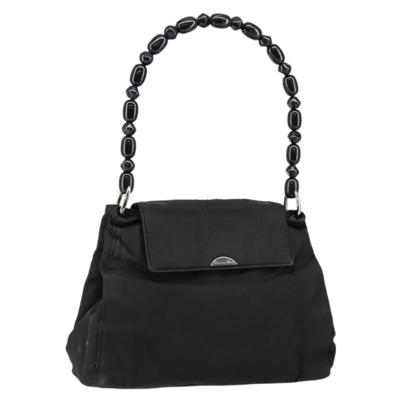 Christian Dior Maris Pearl Shoulder Bag Nylon Black Silver Auth bs29832