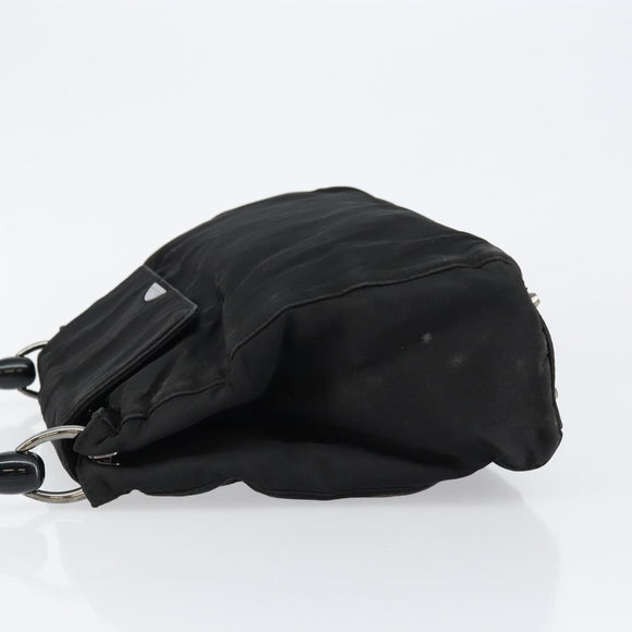 Christian Dior Maris Pearl Shoulder Bag Nylon Black Silver Auth bs29832