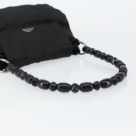 Christian Dior Maris Pearl Shoulder Bag Nylon Black Silver Auth bs29832