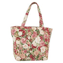 CHANEL Flower Pattern Tote Bag Canvas Cream Red gold CC Auth bs29833-1