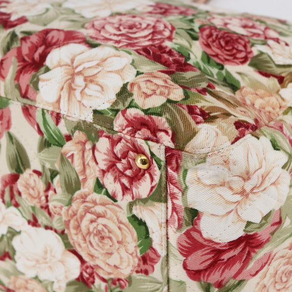 CHANEL Flower Pattern Tote Bag Canvas Cream Red gold CC Auth bs29833