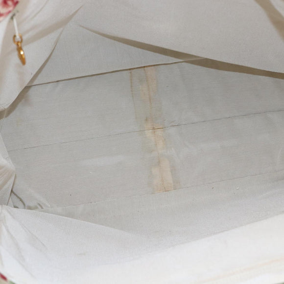 CHANEL Flower Pattern Tote Bag Canvas Cream Red gold CC Auth bs29833