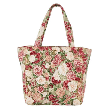 CHANEL Flower Pattern Tote Bag Canvas Cream Red gold CC Auth bs29833 - 0