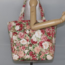 CHANEL Flower Pattern Tote Bag Canvas Cream Red gold CC Auth bs29833-23