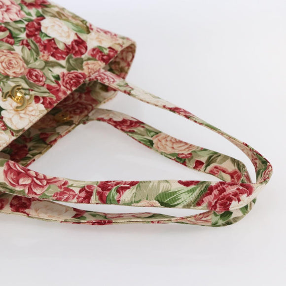 CHANEL Flower Pattern Tote Bag Canvas Cream Red gold CC Auth bs29833