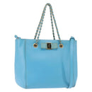 Salvatore Ferragamo Vala Chain Bag Leather 2way Light Blue Gold Auth bs29835-1