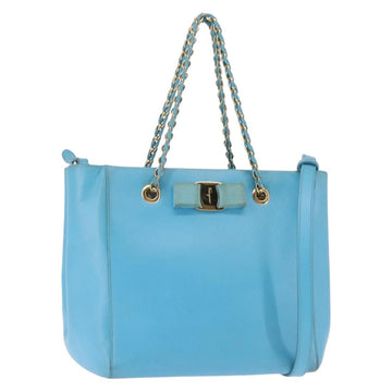 Salvatore Ferragamo Vala Chain Bag Leather 2way Light Blue Gold Auth bs29835