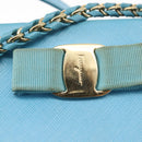 Salvatore Ferragamo Vala Chain Bag Leather 2way Light Blue Gold Auth bs29835-10