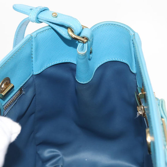 Salvatore Ferragamo Vala Chain Bag Leather 2way Light Blue Gold Auth bs29835