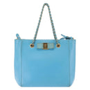 Salvatore Ferragamo Vala Chain Bag Leather 2way Light Blue Gold Auth bs29835-13