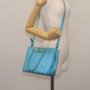 Salvatore Ferragamo Vala Chain Bag Leather 2way Light Blue Gold Auth bs29835-23