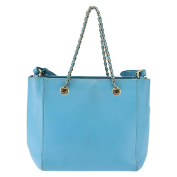 Salvatore Ferragamo Vala Chain Bag Leather 2way Light Blue Gold Auth bs29835 - 0