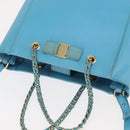 Salvatore Ferragamo Vala Chain Bag Leather 2way Light Blue Gold Auth bs29835-6