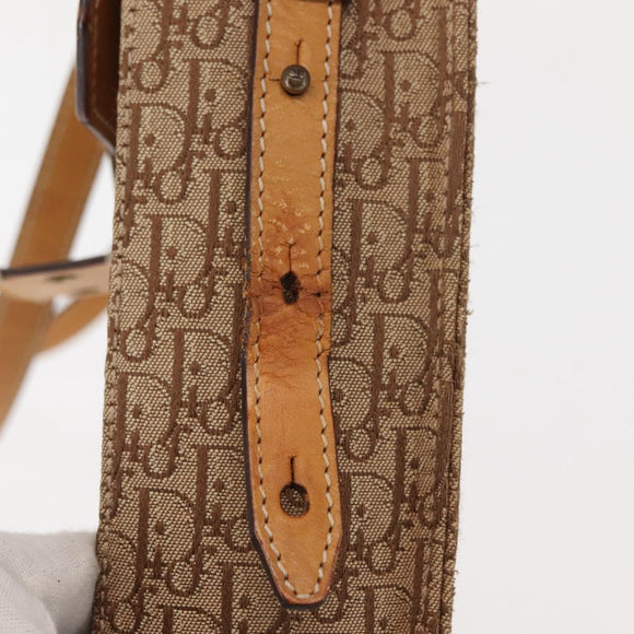 Christian Dior Trotter Canvas Shoulder Bag Beige Gold Auth bs29838
