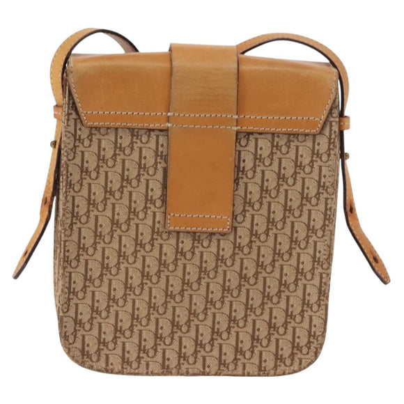 Christian Dior Trotter Canvas Shoulder Bag Beige Gold Auth bs29838