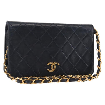 CHANEL Matelasse Chain Shoulder Bag Lamb Skin Navy Gold CC Auth bs29839