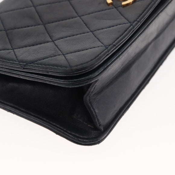 CHANEL Matelasse Chain Shoulder Bag Lamb Skin Navy Gold CC Auth bs29839
