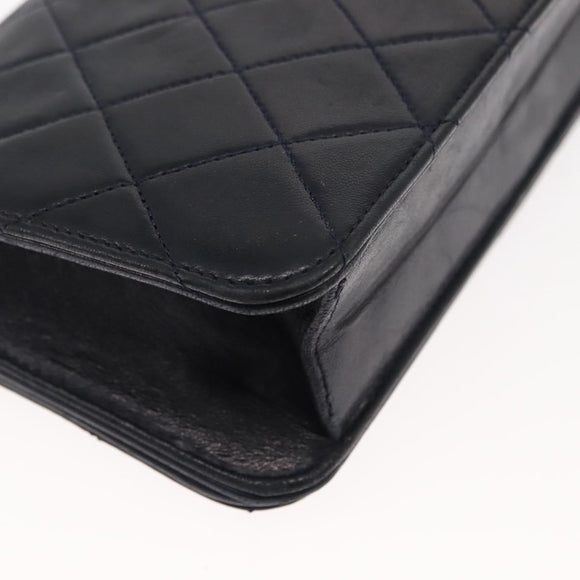 CHANEL Matelasse Chain Shoulder Bag Lamb Skin Navy Gold CC Auth bs29839