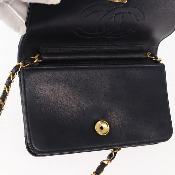 CHANEL Matelasse Chain Shoulder Bag Lamb Skin Navy Gold CC Auth bs29839
