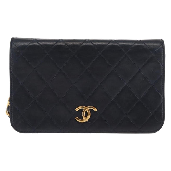 CHANEL Matelasse Chain Shoulder Bag Lamb Skin Navy Gold CC Auth bs29839