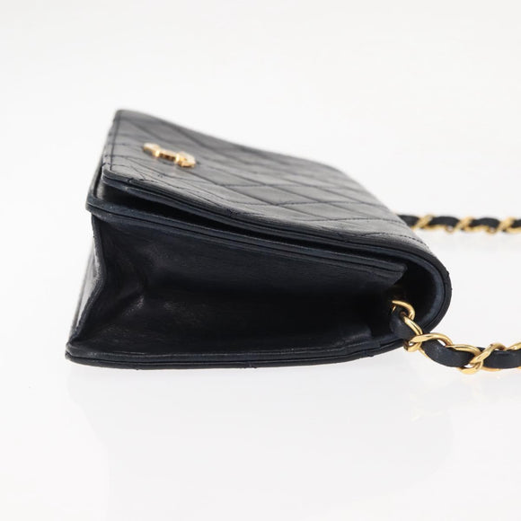 CHANEL Matelasse Chain Shoulder Bag Lamb Skin Navy Gold CC Auth bs29839